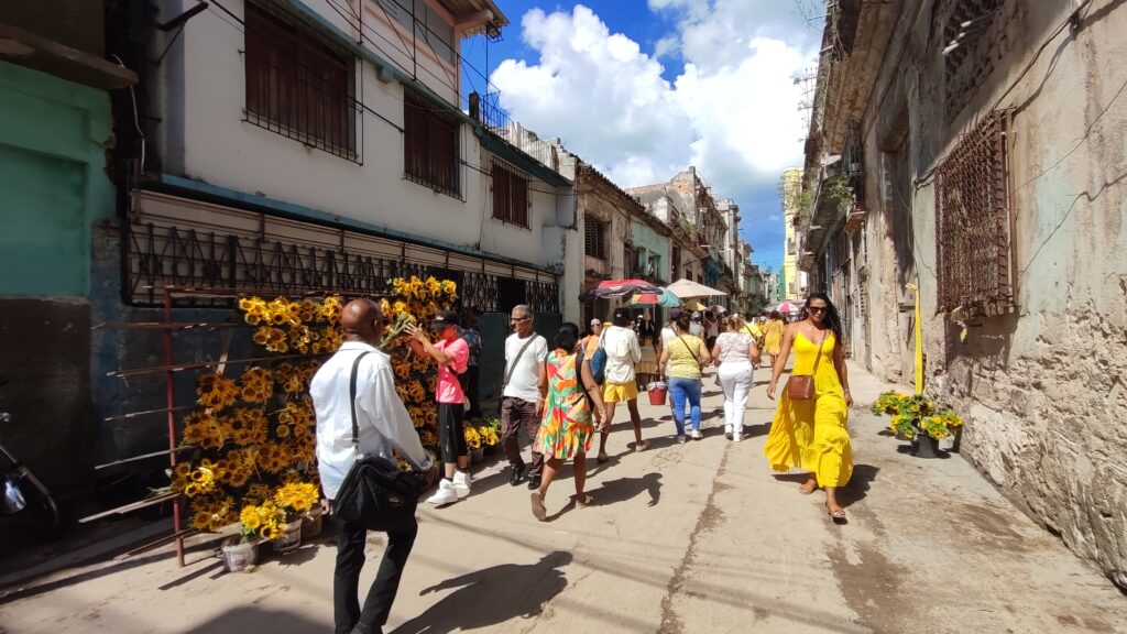 Rue de la Salud. Marché de fleurs et objets votifs. La Havane. Cuba